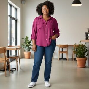 NWT INC International Concepts Roll Cuff Button‎ Down Shirt Bright Spring Summer